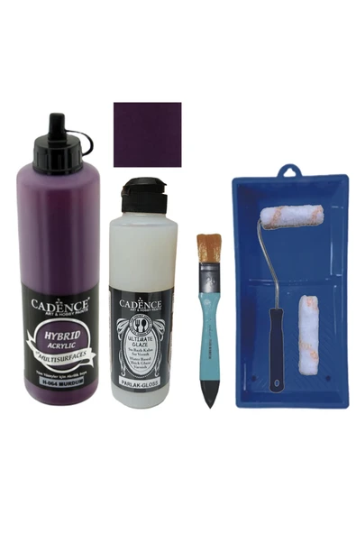 Mobilya Boyası-Cadence Multisurface H-064 Mürdüm 500Ml Ultimate Vernik Parlak 250Ml Saten Rulo Set ürün görseli 1