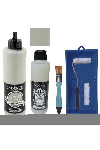 Mobilya Boyası-Cadence Multisurface H-063 Vizon Gri 500Ml Ultimate Vernik Parlak 250Ml SatenRuloSet ürün görseli 1