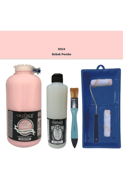 Mobilya Boyası-Cadence Multisurface H-024 Bebek Pembe 2000Ml Ultimate Vernik Mat 500Ml SatenRuloSet ürün görseli 1