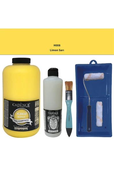 Mobilya Boyası-Cadence Multisurface H-008 Limon Sarı 2Lt Ultimate Parlak Vernik 500Ml Saten Rulo Set ürün görseli 1