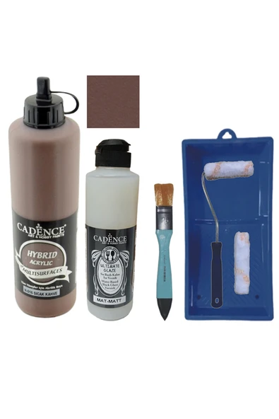 Mobilya Boyası-Cadence Multisurface H-016 Sıcak Kahve 500Ml Ultimate Vernik Mat 250Ml Saten Rulo Set ürün görseli 1