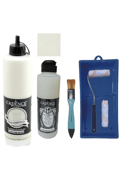 Mobilya Boyası-Cadence Multisurface H-002 PakBeyaz 500Ml Ultimate Vernik Parlak 250Ml Saten Rulo Set ürün görseli 1