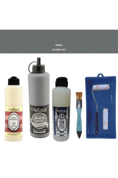 Banyo Mutfak Boyası-Cadence Multi H-081 Grafiti Gri 500Ml Pya250Ml Taş Vernik Parlak250Ml Saten Rulo ürün görseli 1