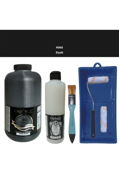 Mobilya Boyası-Cadence Multisurface H-060 Siyah 2Lt Ultimate Parlak Vernik 500Ml Saten Rulo Set ürün görseli 1