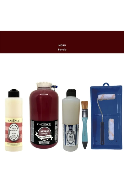 Banyo Mutfak Boyası-Cadence Multi H-055 Bordo 2Lt Pya 500Ml Taş Vernik Parlak 500Ml Ruloset ürün görseli 1