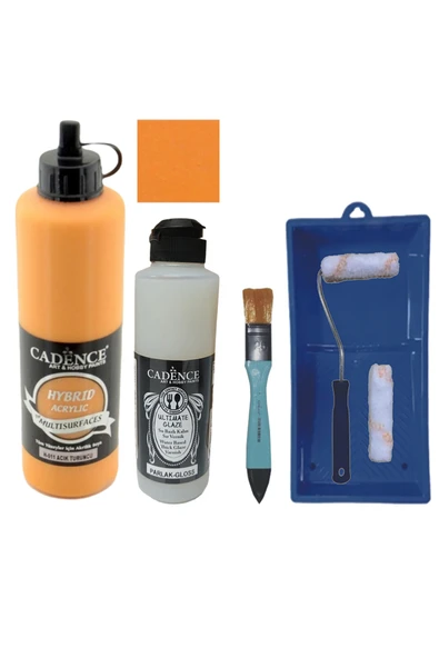 Mobilya Boyası-Cadence Multisurface H-011 A.Turuncu 500Ml Ultimate Vernik Parlak 250Ml Saten RuloSet ürün görseli 1