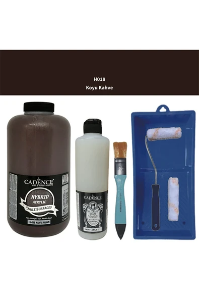 Mobilya Boyası-Cadence Multisurface H-018 Koyu Kahve 2000Ml Ultimate Vernik Mat 500Ml Saten Rulo Set ürün görseli 1