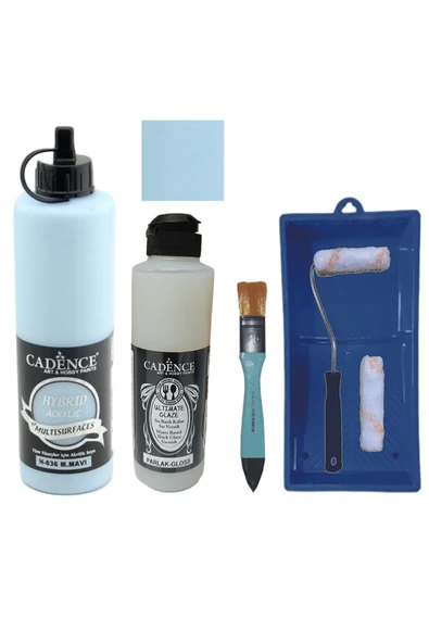 Mobilya Boyası-Cadence Multisurface H-036 M.Mavi 500Ml Ultimate Vernik Parlak 250Ml Saten Rulo Set ürün görseli 1