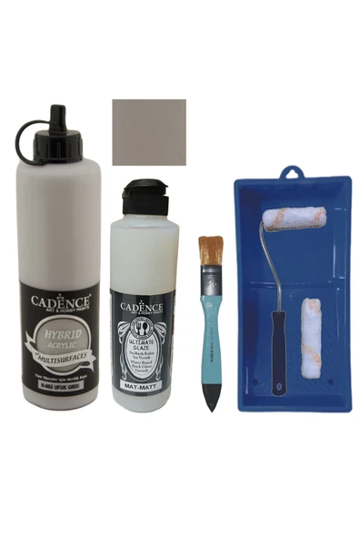 Mobilya Boyası-Cadence Multisurface H-065 Ufuk Grisi 500Ml Ultimate Vernik Mat 250Ml Saten Rulo Set ürün görseli 1