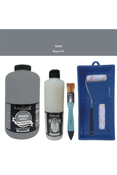 Mobilya Boyası-Cadence Multisurface H-090 Koyu Gri 2Lt Ultimate Parlak Vernik 500Ml Saten Rulo Set ürün görseli 1