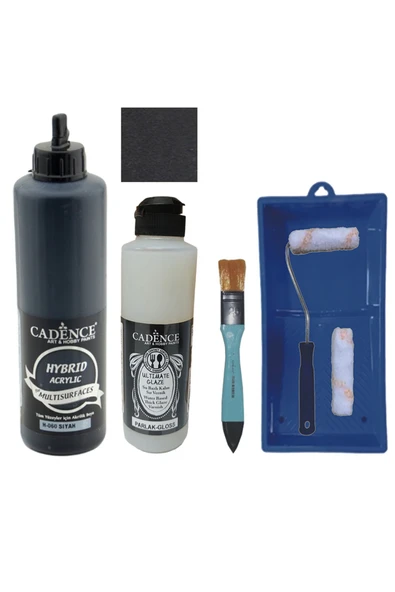 Mobilya Boyası-Cadence Multisurface H-060 Siyah 500Ml Ultimate Vernik Parlak 250Ml Saten Rulo Set ürün görseli 1