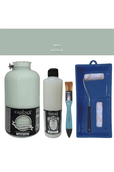 Mobilya Boyası-Cadence Multisurface H-089 Küf Yeşili 2000Ml Ultimate Vernik Mat 500Ml Saten Rulo Set ürün görseli 1