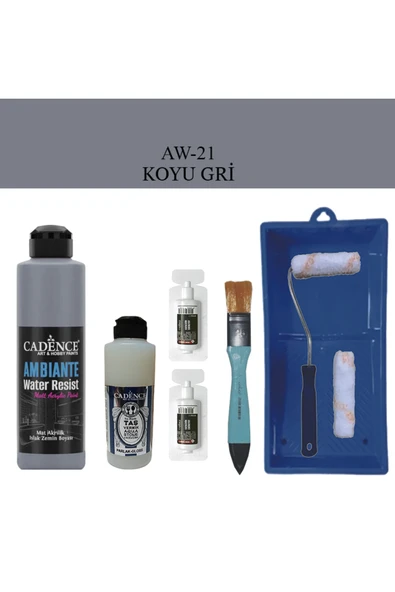 Fayans Tezgah B-Ambiente Islak Zemin Aw-21 Koyu Gri 250Ml Katalizör 20Gr Taş Vernik 120 SatenRuloSet ürün görseli 1