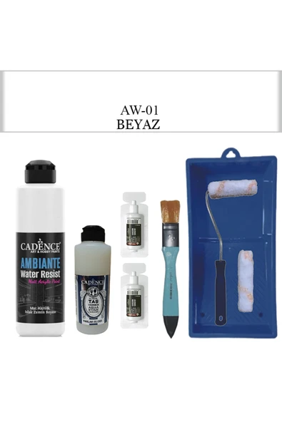 Fayans Tezgah B-Ambiente Islak Zemin Aw-01 Beyaz 250Ml Katalizör 20Gr Taş Vernik 120 Saten Rulo Set ürün görseli 1