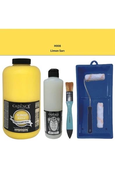 Mobilya Boyası-Cadence Multisurface H-008 Limon Sarı 2000Ml Ultimate Vernik Mat 500Ml Saten Rulo Set ürün görseli 1
