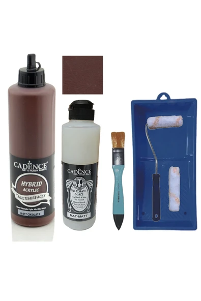 Mobilya Boyası-Cadence Multisurface H-017 Çikolata 500Ml Ultimate Vernik Mat 250Ml Saten Rulo Set ürün görseli 1