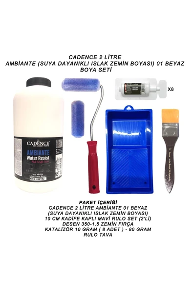 Ambiante Suya Dayanıklı Akrilik Boya Set 001 Tam Beyaz 2 Litre Katalizör Fırça Set ürün görseli 1