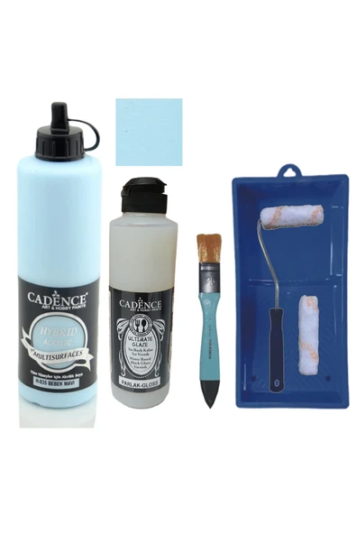 Mobilya Boyası-Cadence Multisurface H-035 Bebek Mavi 500Ml Ultimate Vernik Parlak 250Ml SatenRuloSet ürün görseli 1