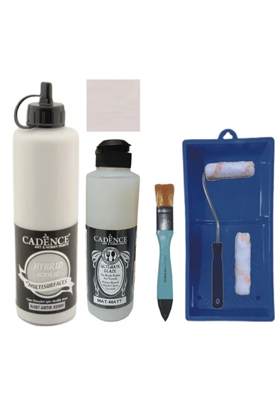 Mobilya Boyası-Cadence Multisurface H-087 Antik Kemik 500Ml Ultimate Vernik Mat 250Ml Saten Rulo Set ürün görseli 1