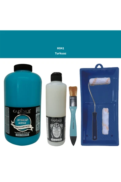 Mobilya Boyası-Cadence Multisurface H-041 Turkuaz 2Lt Ultimate Parlak Vernik 500Ml Saten Rulo Set ürün görseli 1