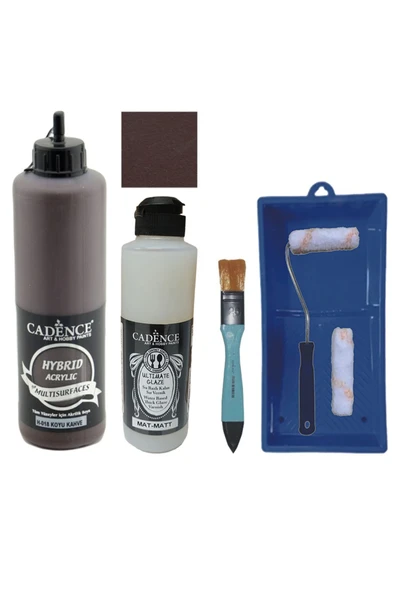 Mobilya Boyası-Cadence Multisurface H-018 Koyu Kahve 500Ml Ultimate Vernik Mat 250Ml Saten Rulo Set ürün görseli 1