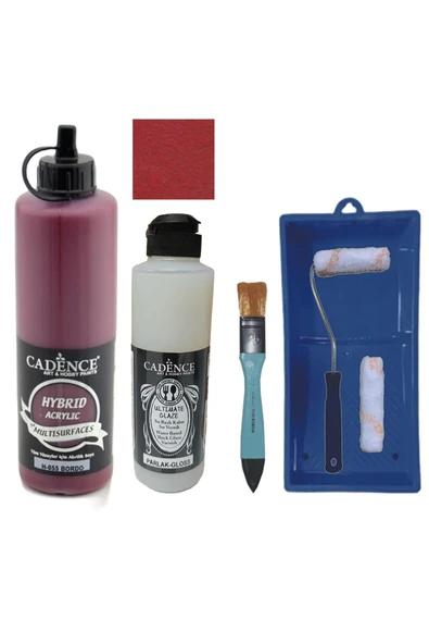 Mobilya Boyası-Cadence Multisurface H-055 Bordo 500Ml Ultimate Vernik Parlak 250Ml Saten Rulo Set ürün görseli 1
