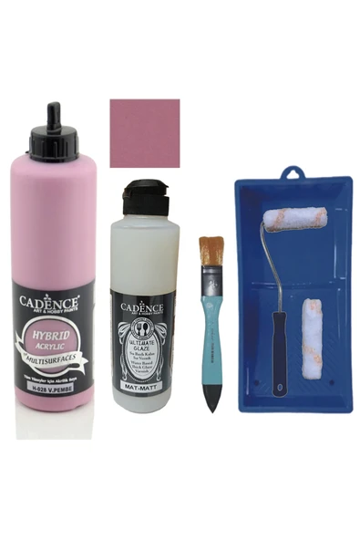 Mobilya Boyası-Cadence Multisurface H-028 V. Pembe 500Ml Ultimate Vernik Mat 250Ml Saten Rulo Set ürün görseli 1