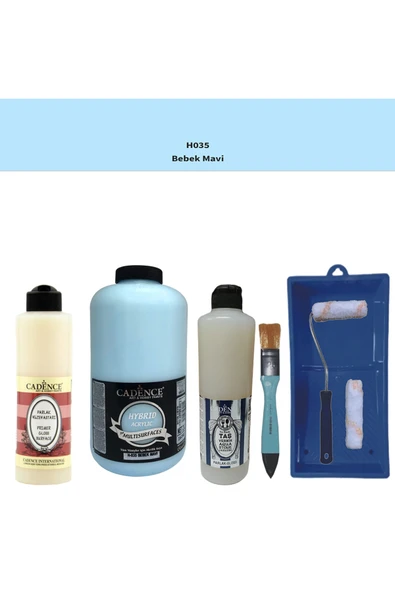 Banyo Mutfak Boyası-Cadence Multi H-035 Bebek Mavi 2Lt Pya 500Ml Taş Vernik Parlak 500Ml Ruloset ürün görseli 1