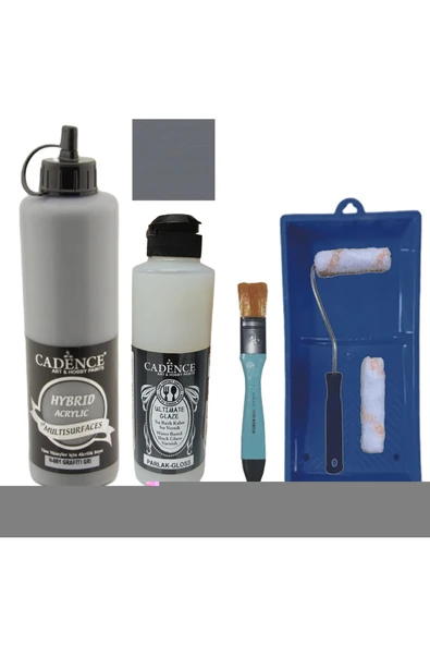 Mobilya Boyası-Cadence Multisurface H-081 GrafitiGri 500Ml Ultimate Vernik Parlak 250Ml SatenRuloSet ürün görseli 1