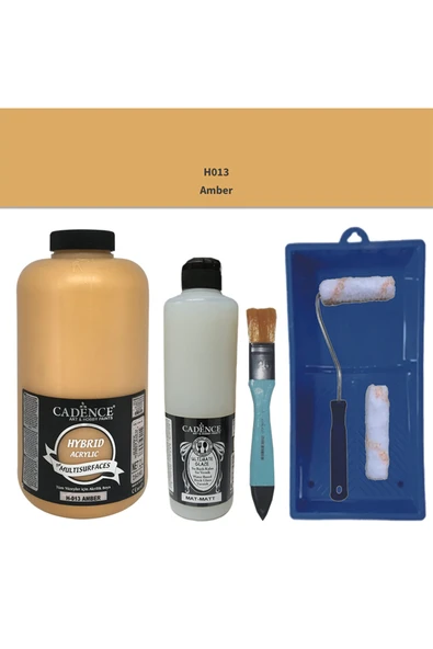 Mobilya Boyası-Cadence Multisurface H-013 Amber 2000Ml Ultimate Vernik Mat 500Ml Saten Rulo Set ürün görseli 1