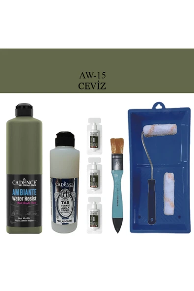 Fayans Tezgah B.-Ambiente Islak Zemin Aw-15 Ceviz 500Ml Katalizör 30Gr Taş Vernik 250 Saten Rulo Set ürün görseli 1
