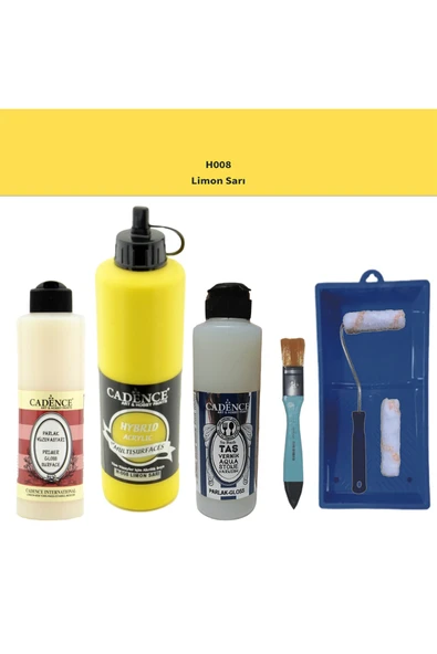 Banyo Mutfak Boyası-Cadence Multi H-008 Limon Sarı 500Ml Pya250Ml Taş Vernik Parlak 250Ml Saten Rulo ürün görseli 1