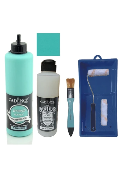 Mobilya Boyası-Cadence Multisurface H-044 N.Yeşil 500Ml Ultimate Vernik Mat 250Ml Saten Rulo Set ürün görseli 1