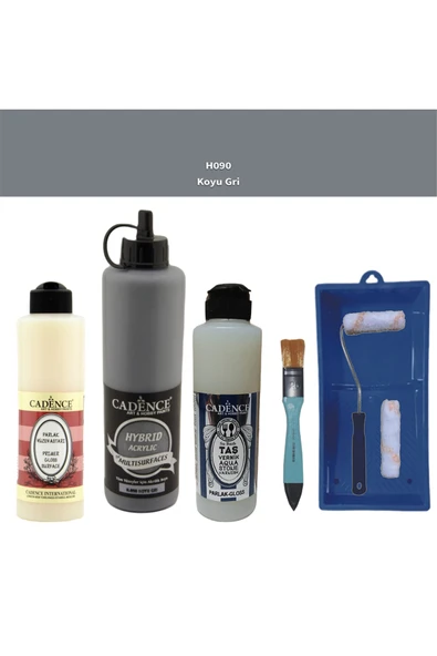 Banyo Mutfak Boyası-Cadence Multi H-090 Koyu Gri 500Ml Pya 250Ml Taş Vernik Parlak 250Ml Saten Rulo ürün görseli 1
