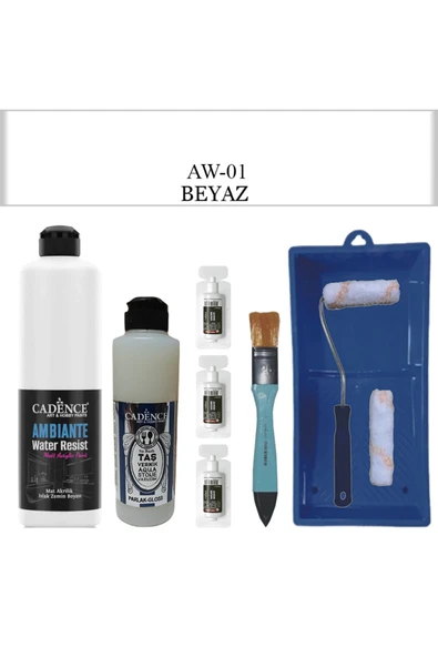 Fayans Tezgah B.-Ambiente Islak Zemin Aw-01 Beyaz 500Ml Katalizör 30Gr Taş Vernik 250 Saten Rulo Set ürün görseli 1