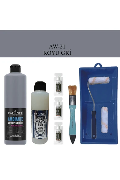 Fayans Tezgah B-Ambiente Islak Zemin Aw-21 Koyu Gri 500Ml Katalizör30Gr TaşVernikMat250 SatenRuloSet ürün görseli 1