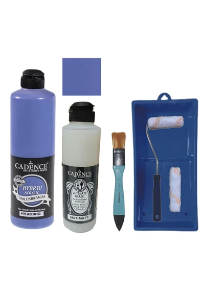 Mobilya Boyası-Cadence Multisurface H-115 Gece Mavisi 500Ml Ultimate Vernik Mat 250Ml Saten Rulo Set ürün görseli 1