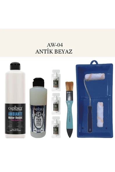 Fayans Tezgah B.-Ambiente Islak Zemin Aw-04 Antik Beyaz 500Ml Katalizör 30Gr Taş Vernik 250 Rulo Set ürün görseli 1
