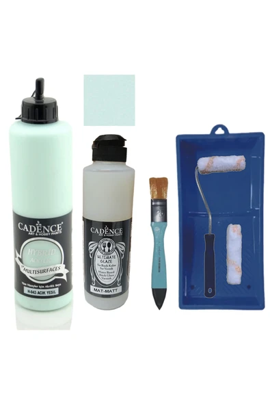 Mobilya Boyası-Cadence Multisurface H-043 Açık Yeşil 500Ml Ultimate Vernik Mat 250Ml Saten Rulo Set ürün görseli 1