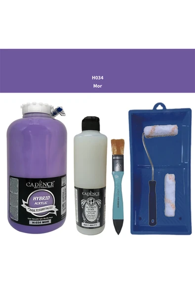 Mobilya Boyası-Cadence Multisurface H-034 Mor 2000Ml Ultimate Vernik Mat 500Ml Saten Rulo Set ürün görseli 1
