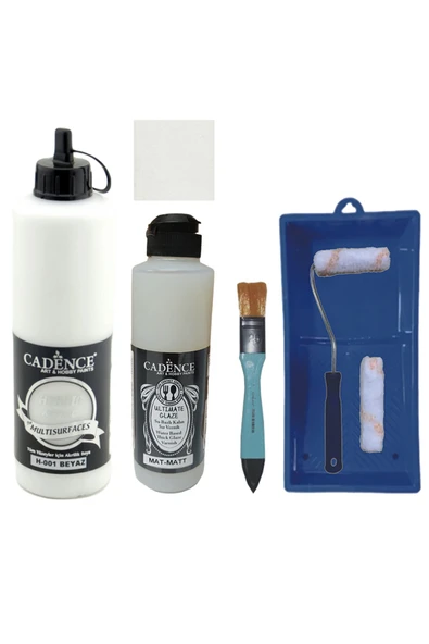 Mobilya Boyası-Cadence Multisurface H-001 Beyaz 500Ml Ultimate Vernik Mat 250Ml Saten Rulo Set ürün görseli 1