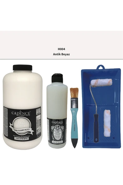 Mobilya Boyası-Cadence Multisurface H-004 Antik Beyaz 2Lt Ultimate Parlak Vernik 500Ml Saten RuloSet ürün görseli 1