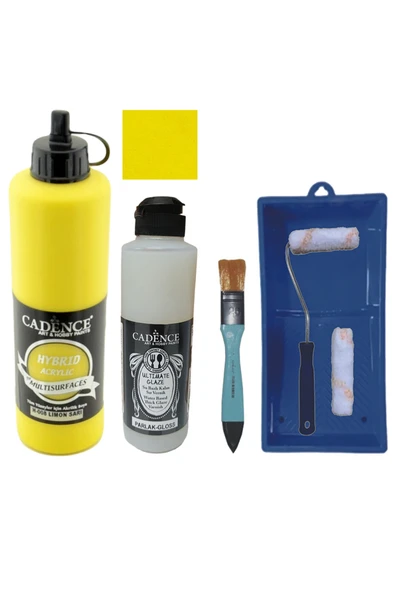Mobilya Boyası-Cadence Multisurface H-008 Limon Sarı 500Ml Ultimate Vernik Parlak 250Ml SatenRuloSet ürün görseli 1