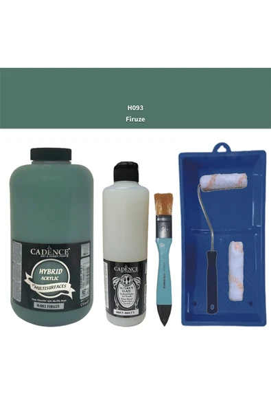 Mobilya Boyası-Cadence Multisurface H-093 Firuze 2000Ml Ultimate Vernik Mat 500Ml Saten Rulo Set ürün görseli 1