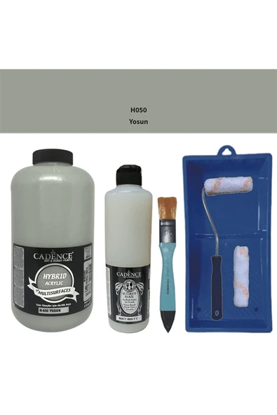 Mobilya Boyası-Cadence Multisurface H-050 Yosun 2000Ml Ultimate Vernik Mat 500Ml Saten Rulo Set ürün görseli 1
