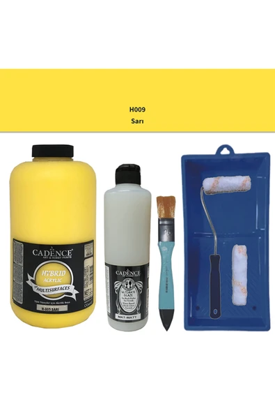 Mobilya Boyası-Cadence Multisurface H-009 Sarı 2000Ml Ultimate Vernik Mat 500Ml Saten Rulo Set ürün görseli 1