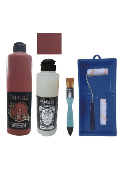 Mobilya Boyası-Cadence Multisurface H-096 Mercan 500Ml Ultimate Vernik Mat 250Ml Saten Rulo Set ürün görseli 1