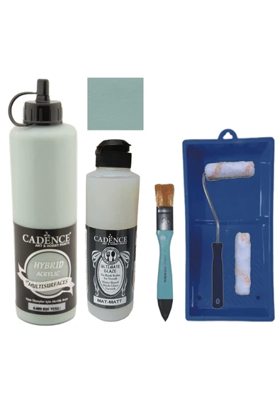 Mobilya Boyası-Cadence Multisurface H-089 Küf Yeşili 500Ml Ultimate Vernik Mat 250Ml Saten Rulo Set ürün görseli 1
