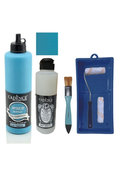 Mobilya Boyası-Cadence Multisurface H-041 Turkuaz 500Ml Ultimate Vernik Mat 250Ml Saten Rulo Set ürün görseli 1