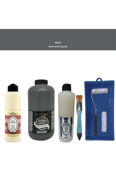 Banyo Mutfak Boyası-Cadence Multi H-091 Antrasit Siyah 2Lt Pya 500Ml Taş Vernik Parlak 500Ml Ruloset ürün görseli 1